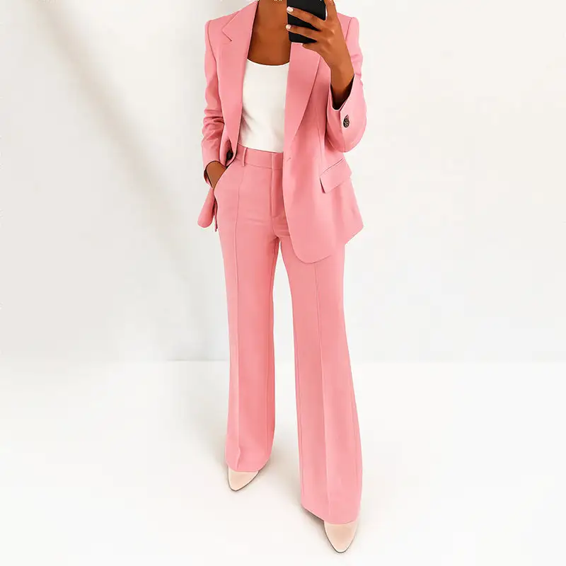 Women's High-Waist Wide-Leg Pants And Blazer Set