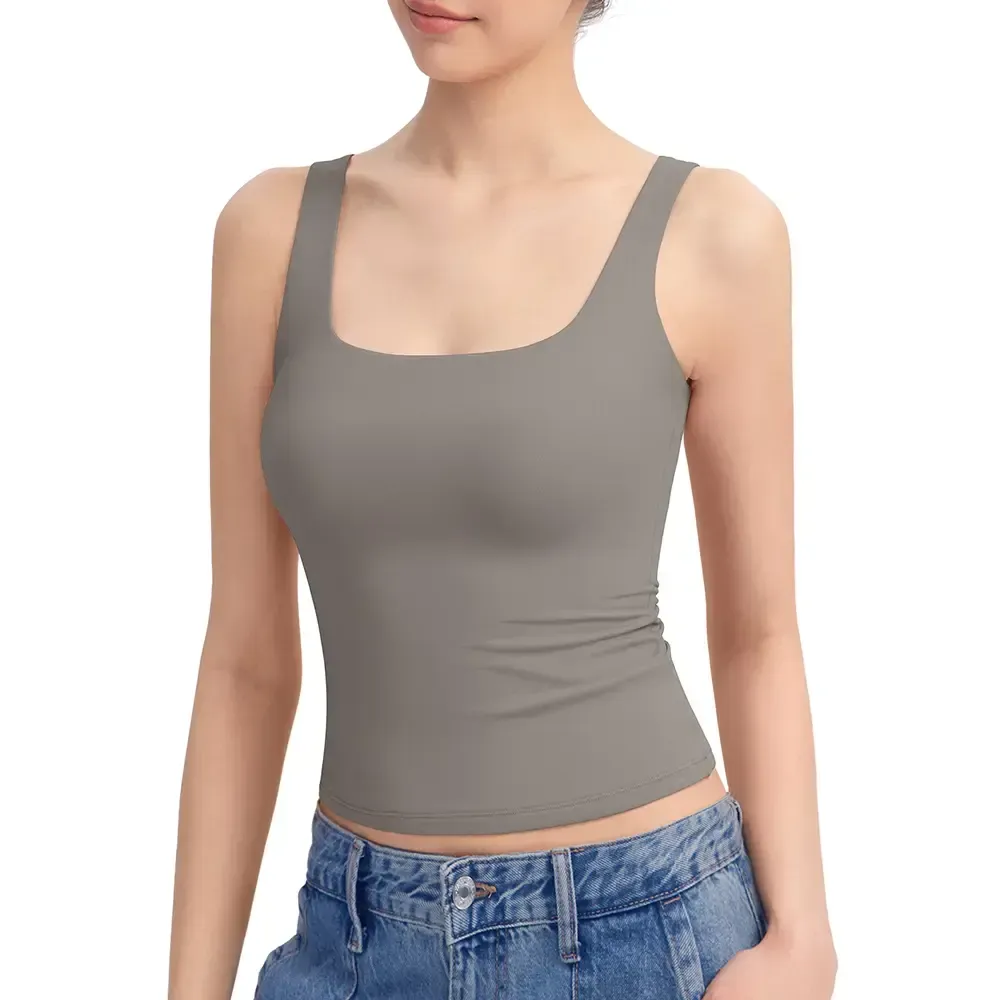 Women Square Neck Double Lined Sleeveless Tank Top
