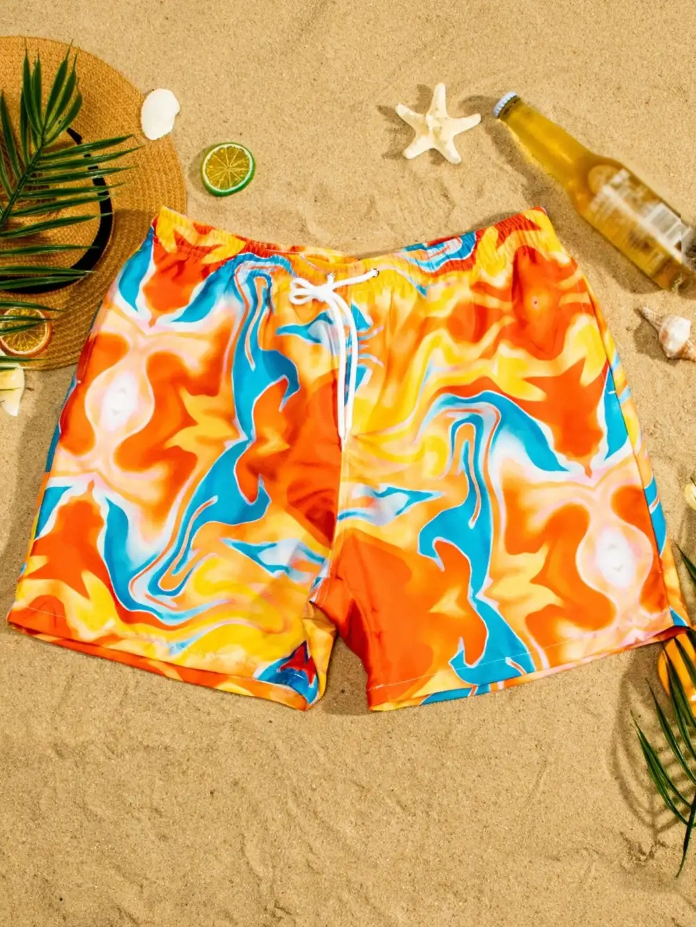 Men's Drawstring Allover Print Beach Shorts