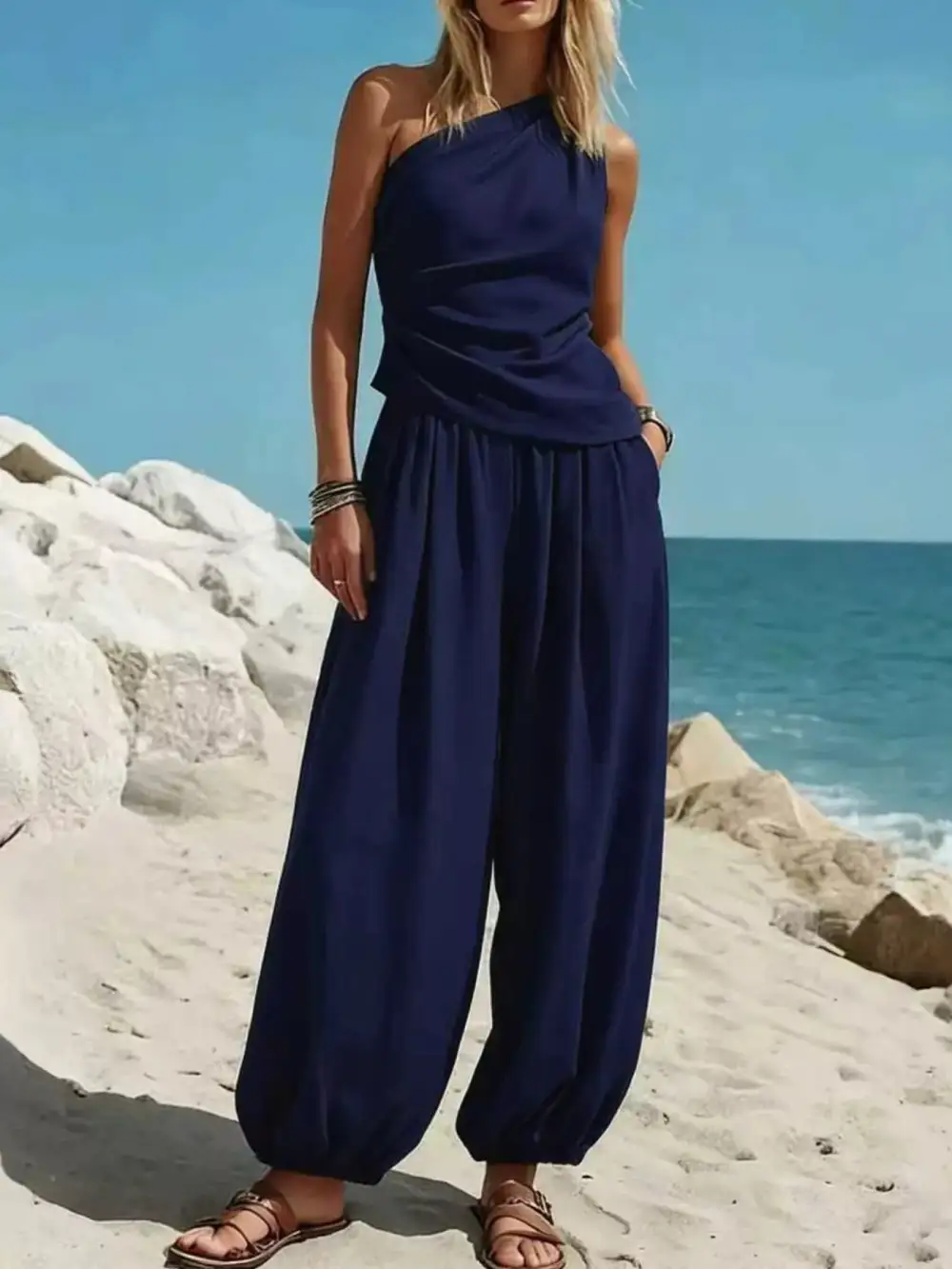 Refined Full Size One Shoulder Top and Wide Leg Pants