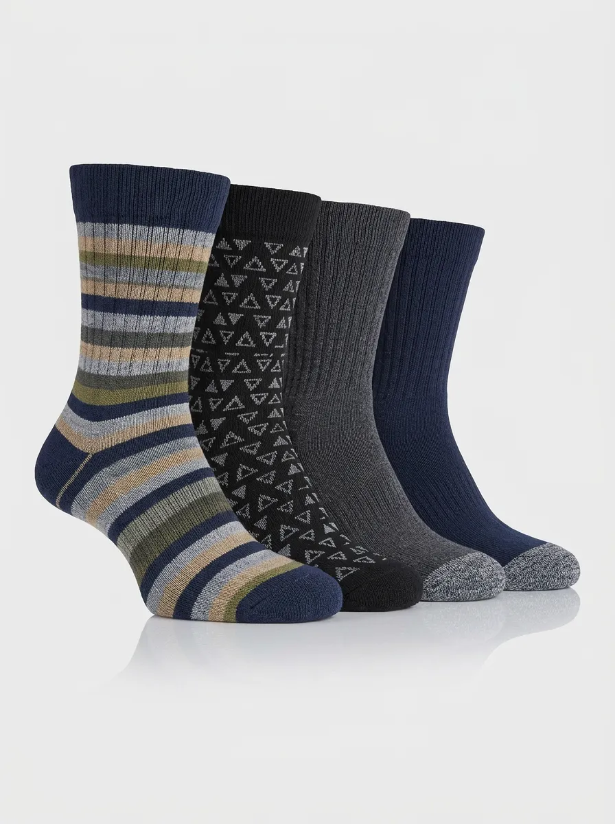 Comfort Geometric Striped Classic Look Men's Four Pair Socks