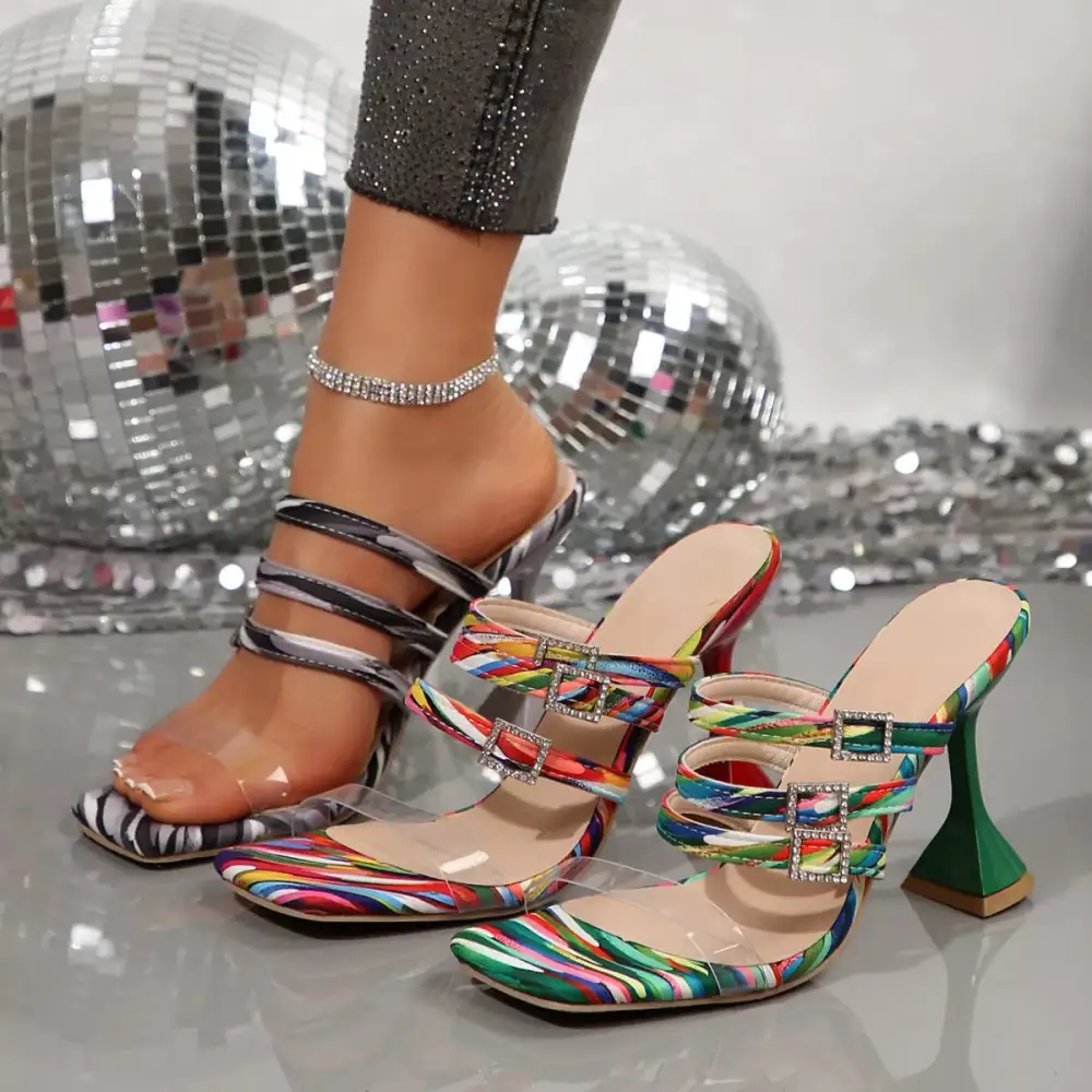 Classic Open Toe Flare Heels Sandals