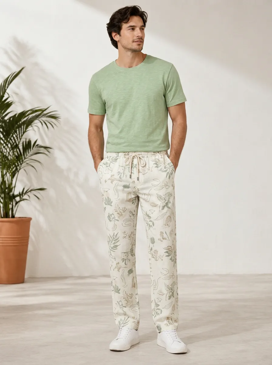 Men's Botanical Line Art Pattern Artful Pants