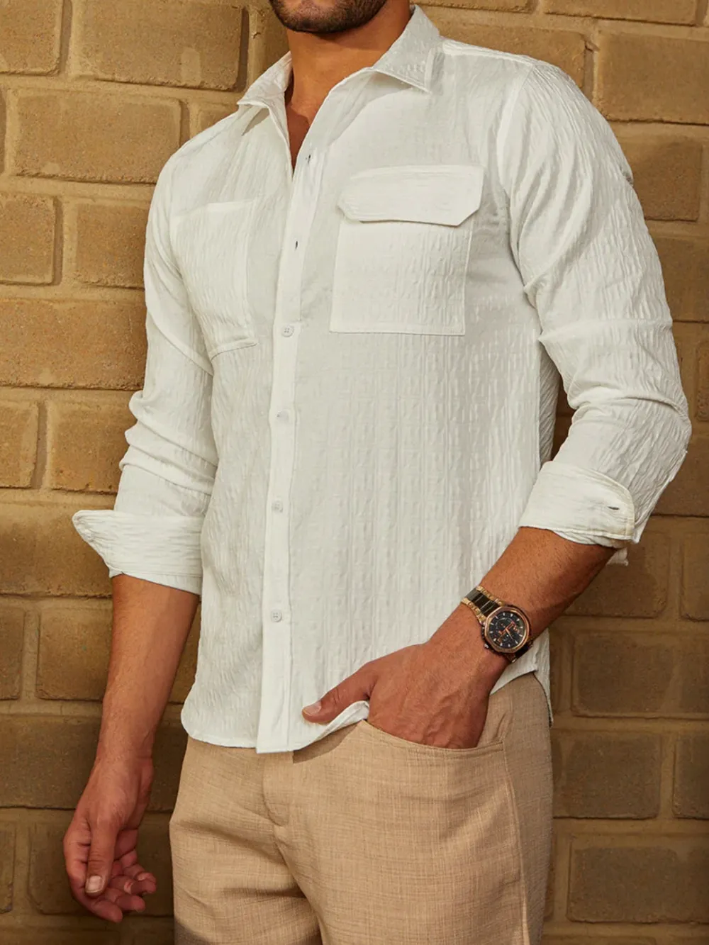 White Casual Style Relaxed Shirt