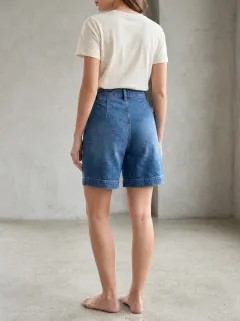 Women's Casual High-Waisted Blue Denim Bermuda Shorts