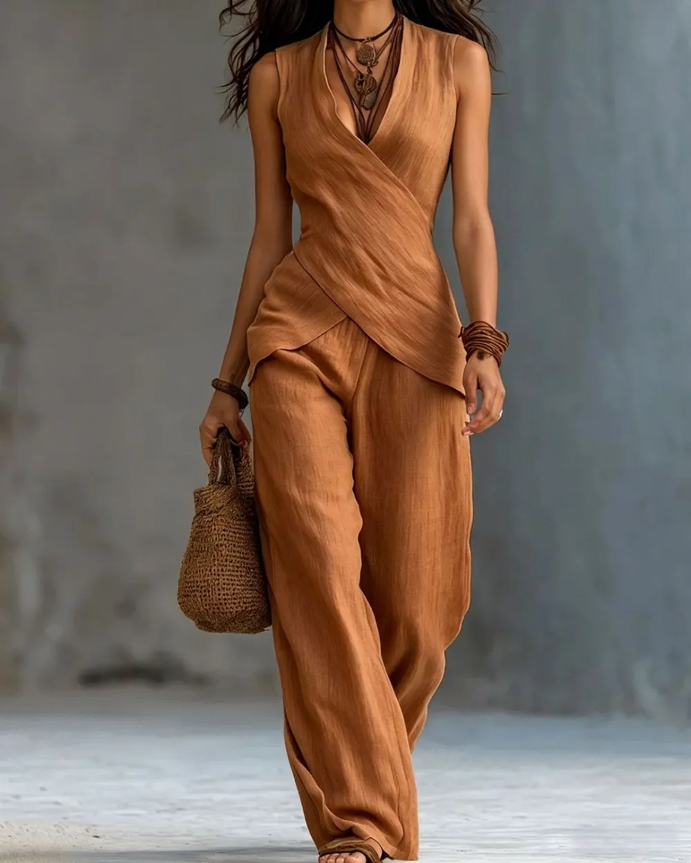 Chic V-Neck Casual Set