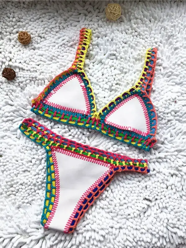 Handwoven Colorful Bikini Top Swim Set