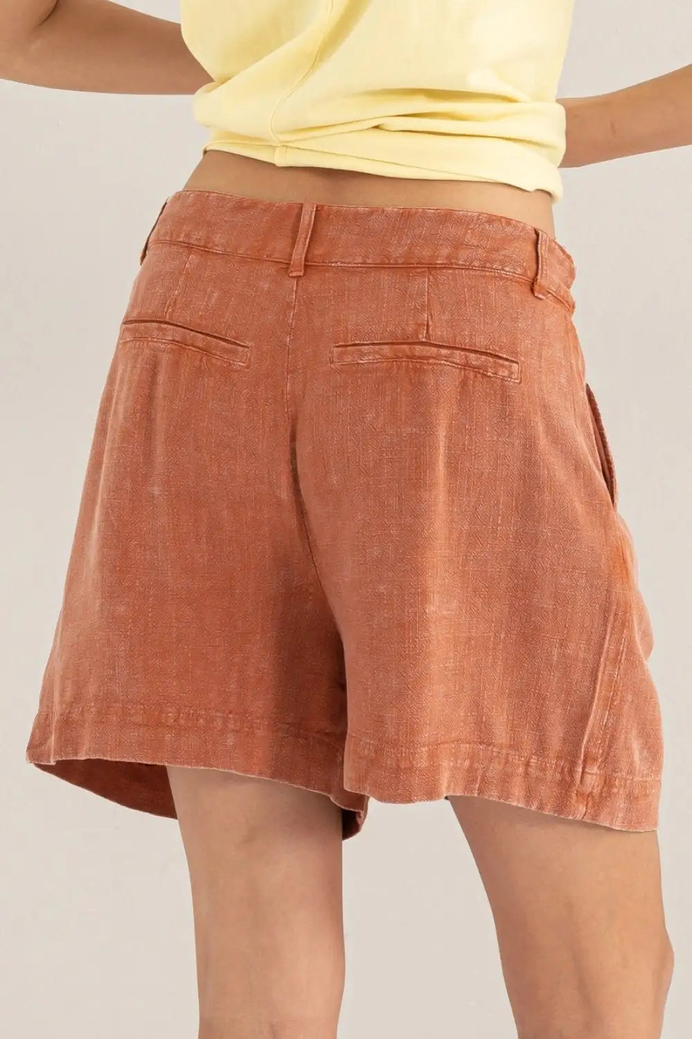 High Waist Pleated Linen Shorts