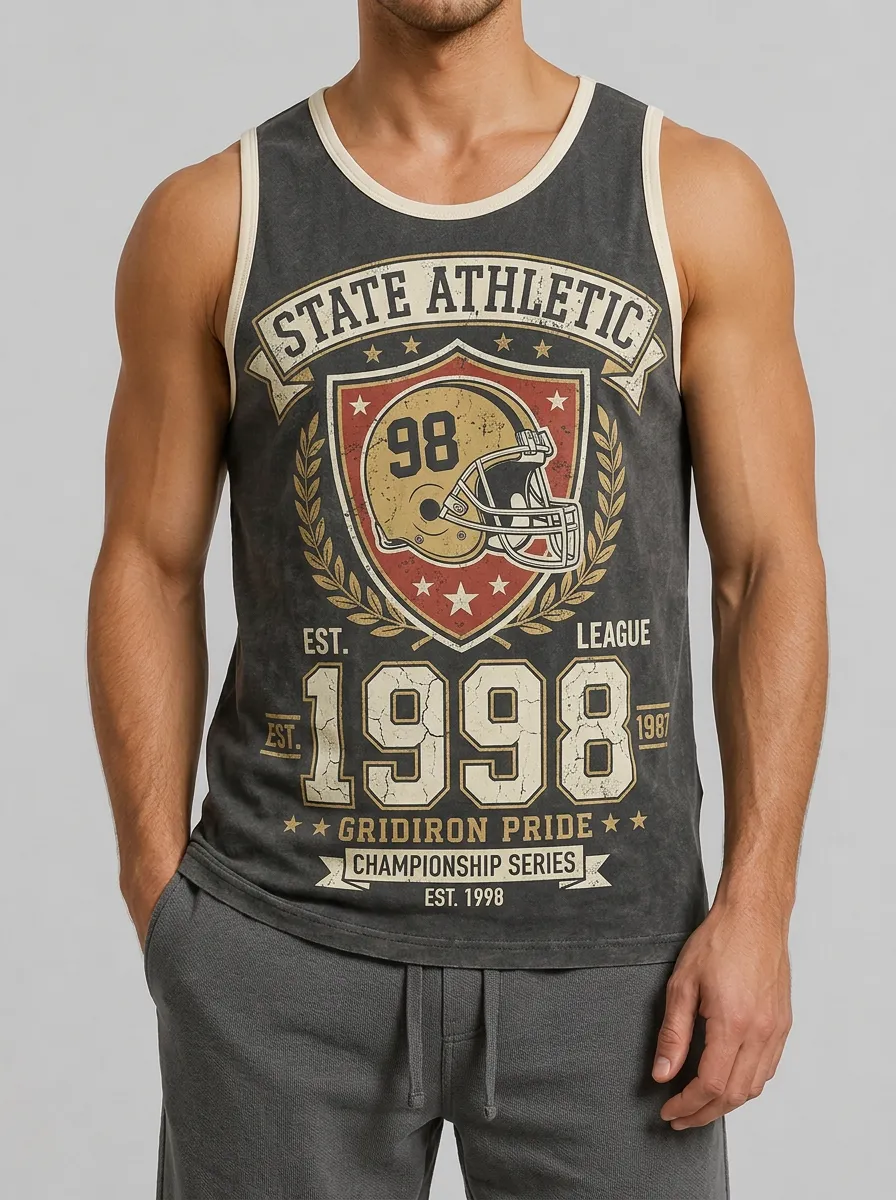 Men's Football Lover State Athletic 1998 Helmet Printed Tank Top