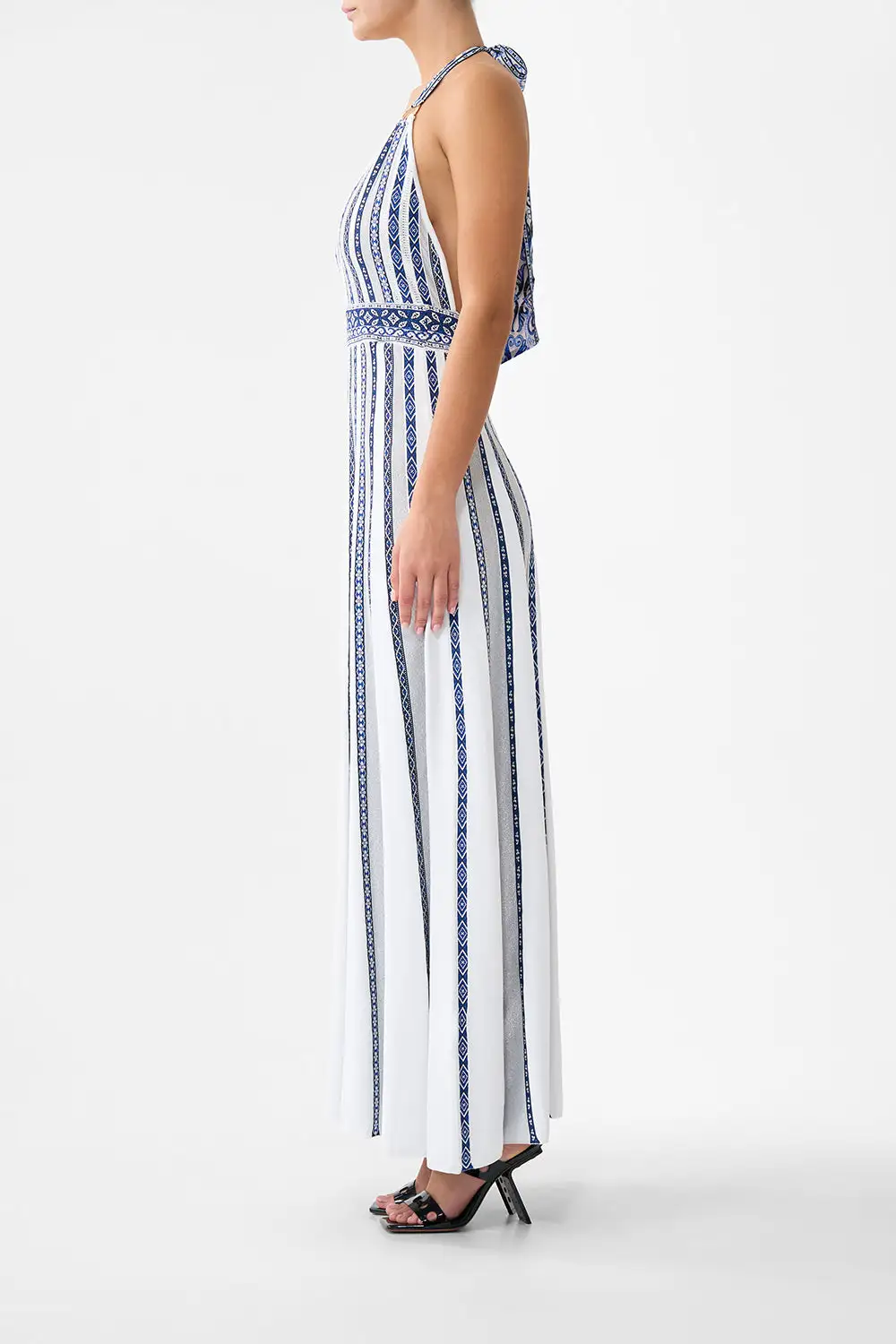 Halter Neck Knit Dress with Silk Tie