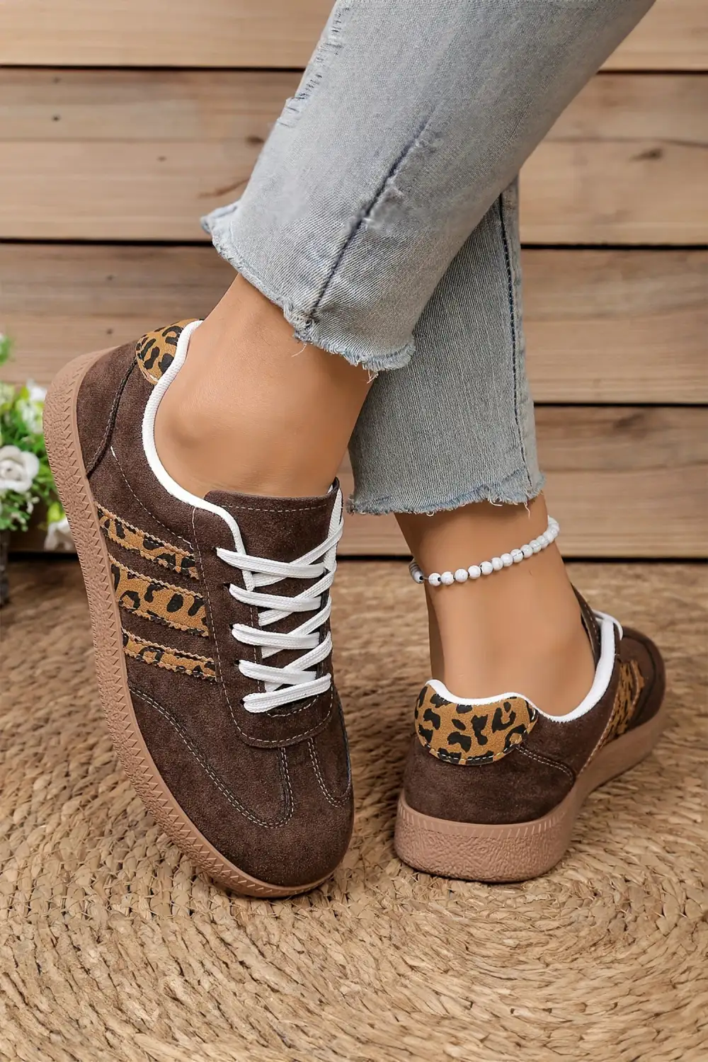 Leopard Faux Suede Patchwork Lace-Up Casual Sneakers