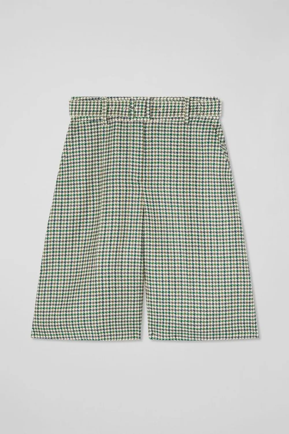 Green Cream Checkered Knee Length Shorts