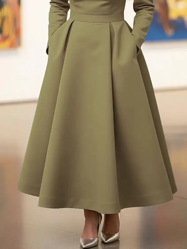 High Pockets Pleated Neck Maxi Dress