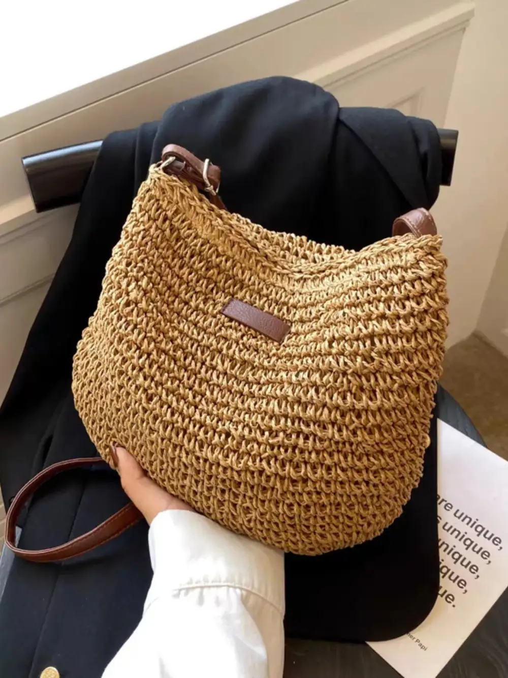 Woven Straw Adjustable Strap Crossbody Bag