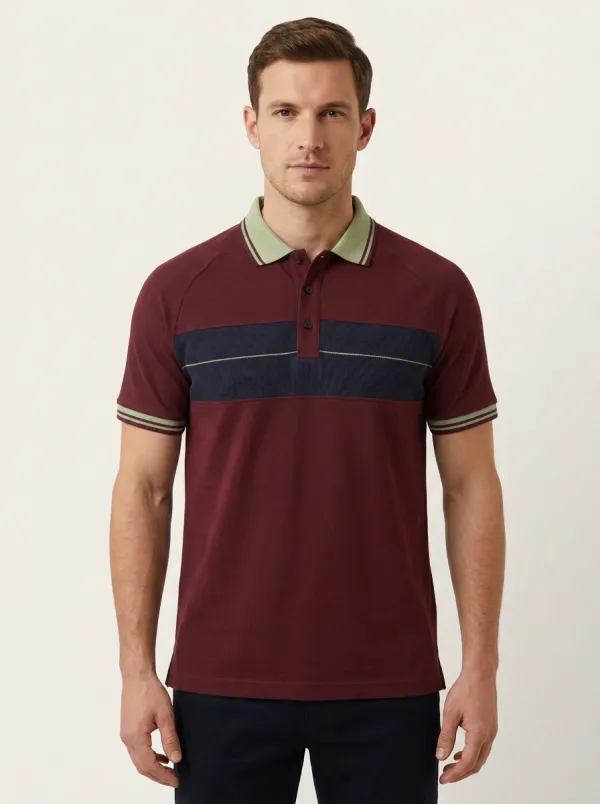 Men's Casual Colorblock Contrast Trim Printed Polo Shirt