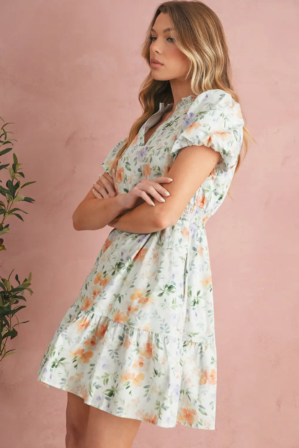 Clean Line Floral Printed Smocked Mini Dress