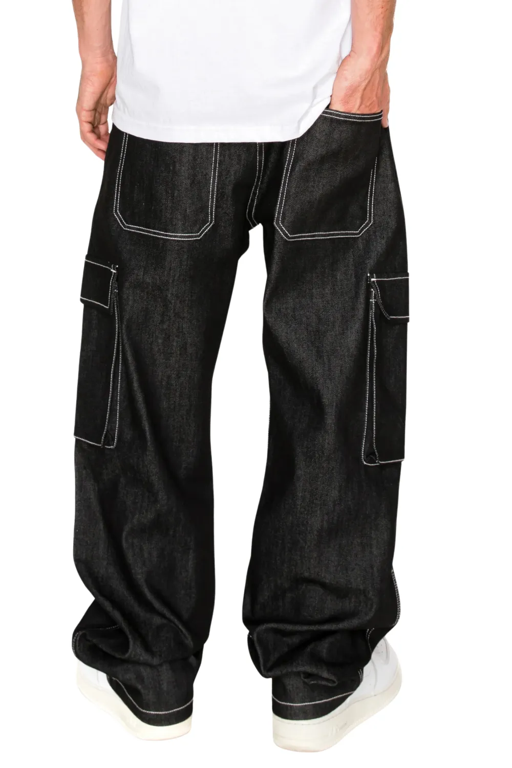 Men's Baggy Fit Raw Denim Cargo Jeans
