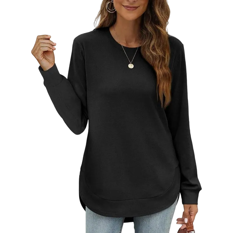 Women's Sweatshirt Crewneck Long Sleeve Shirts High Low Tops Curved Hem