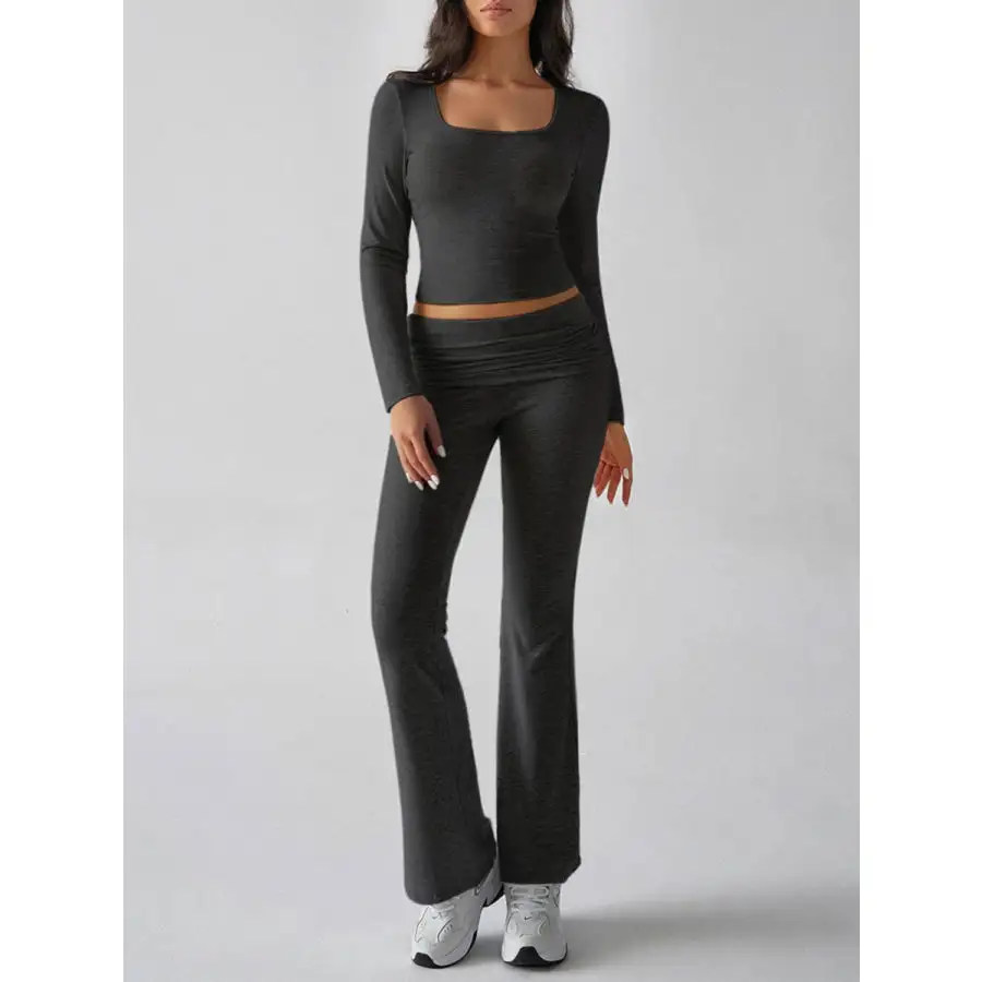 Square Neck Long Sleeve Top and Pants Set