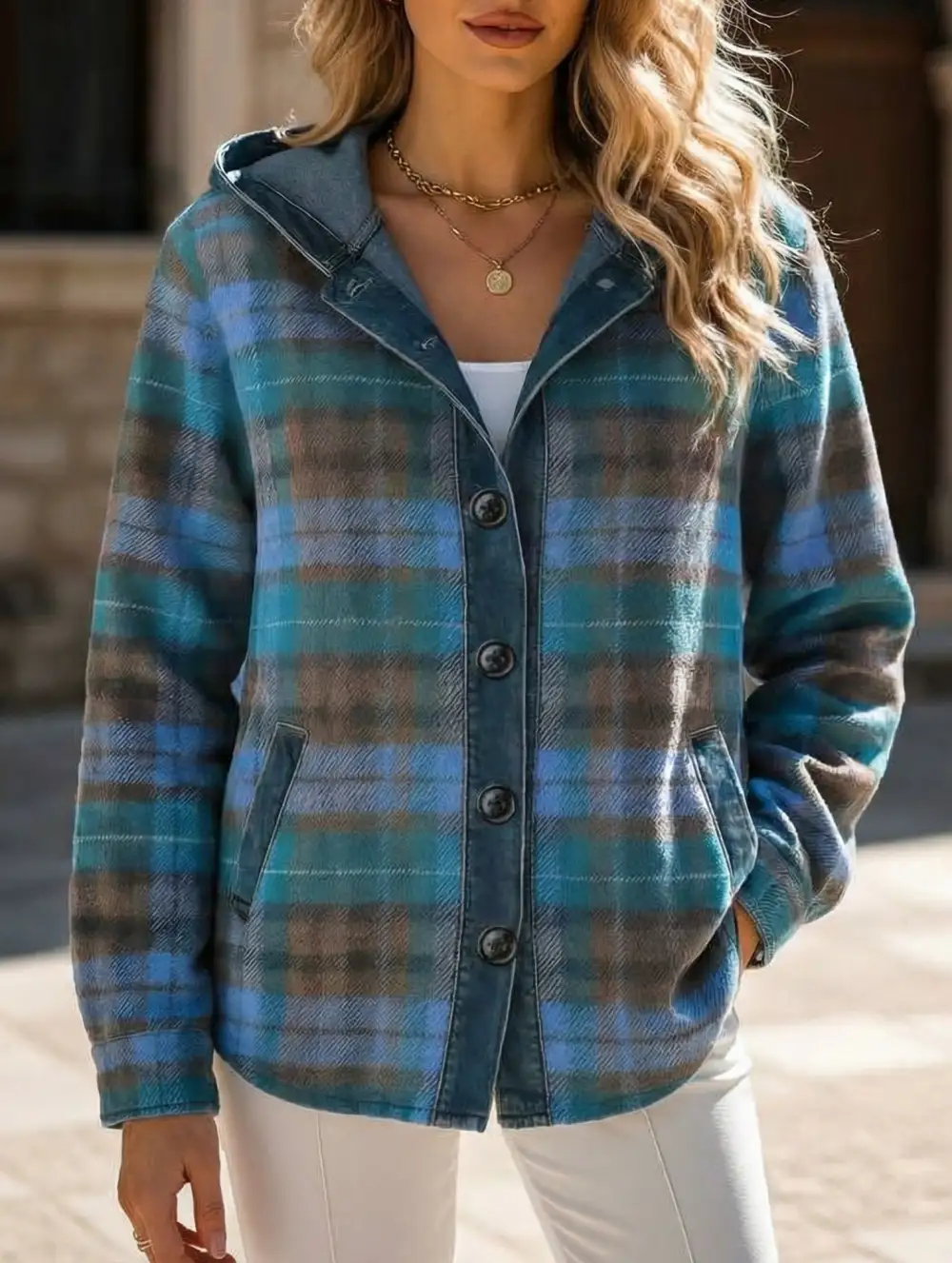 Loose Plaid Hooded Cardigan Sweatshirt