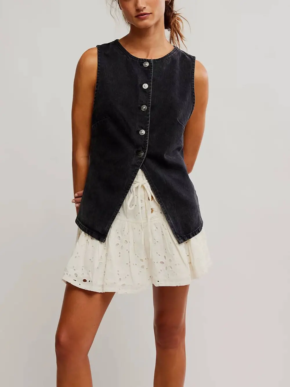 Button Front Denim Vest