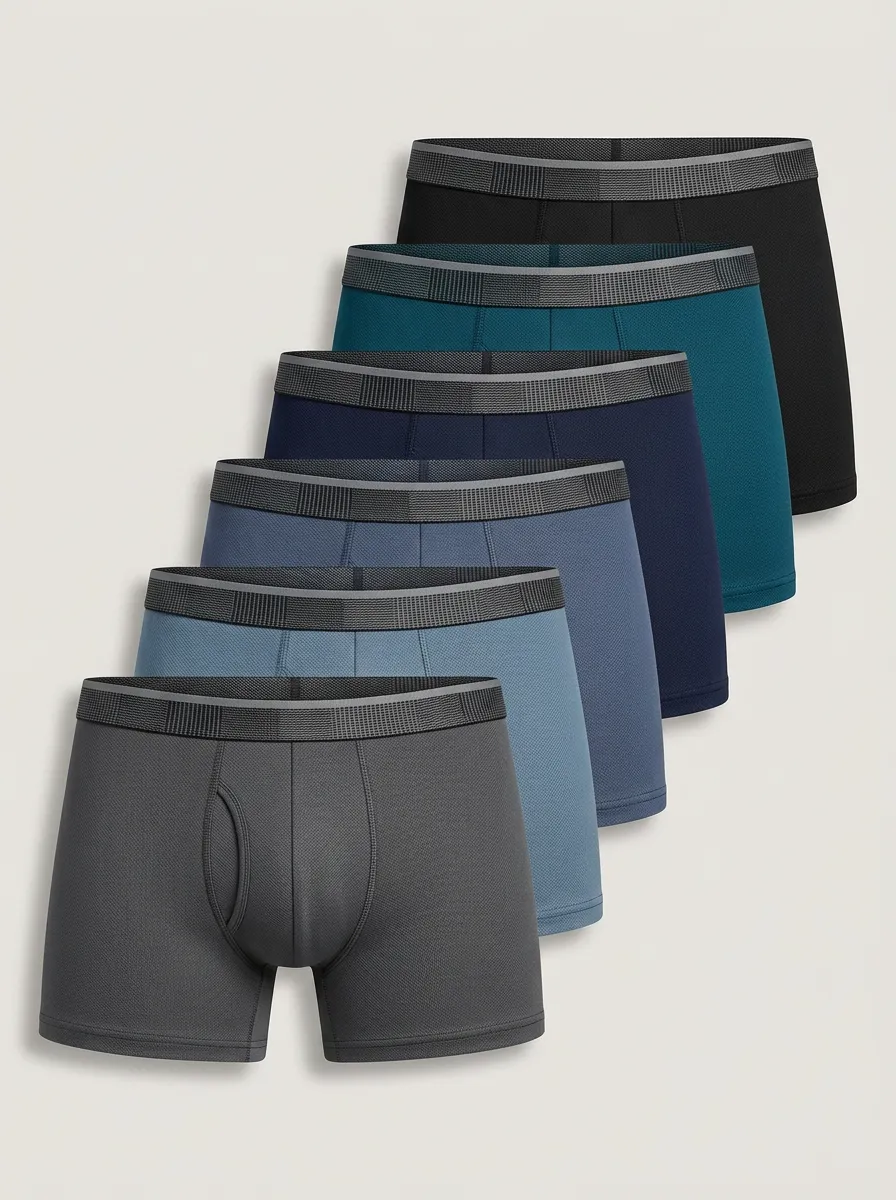 Men's Solid Pattern Elastic Waistband Textured Finish 6-Pack Boxer Briefs