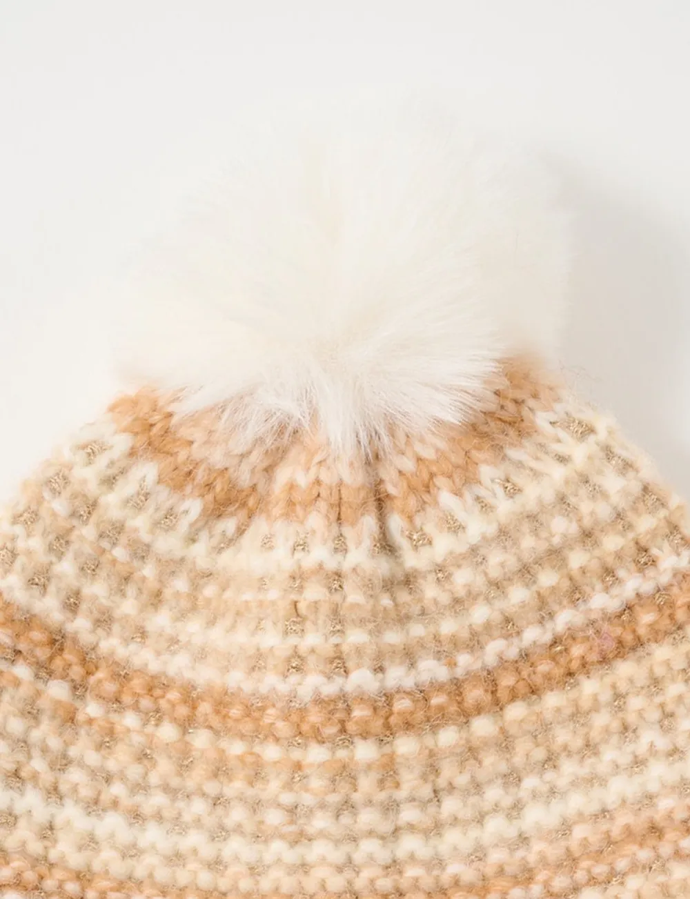 Fashionable Contrast Ribbed White Pom-Pom Hat