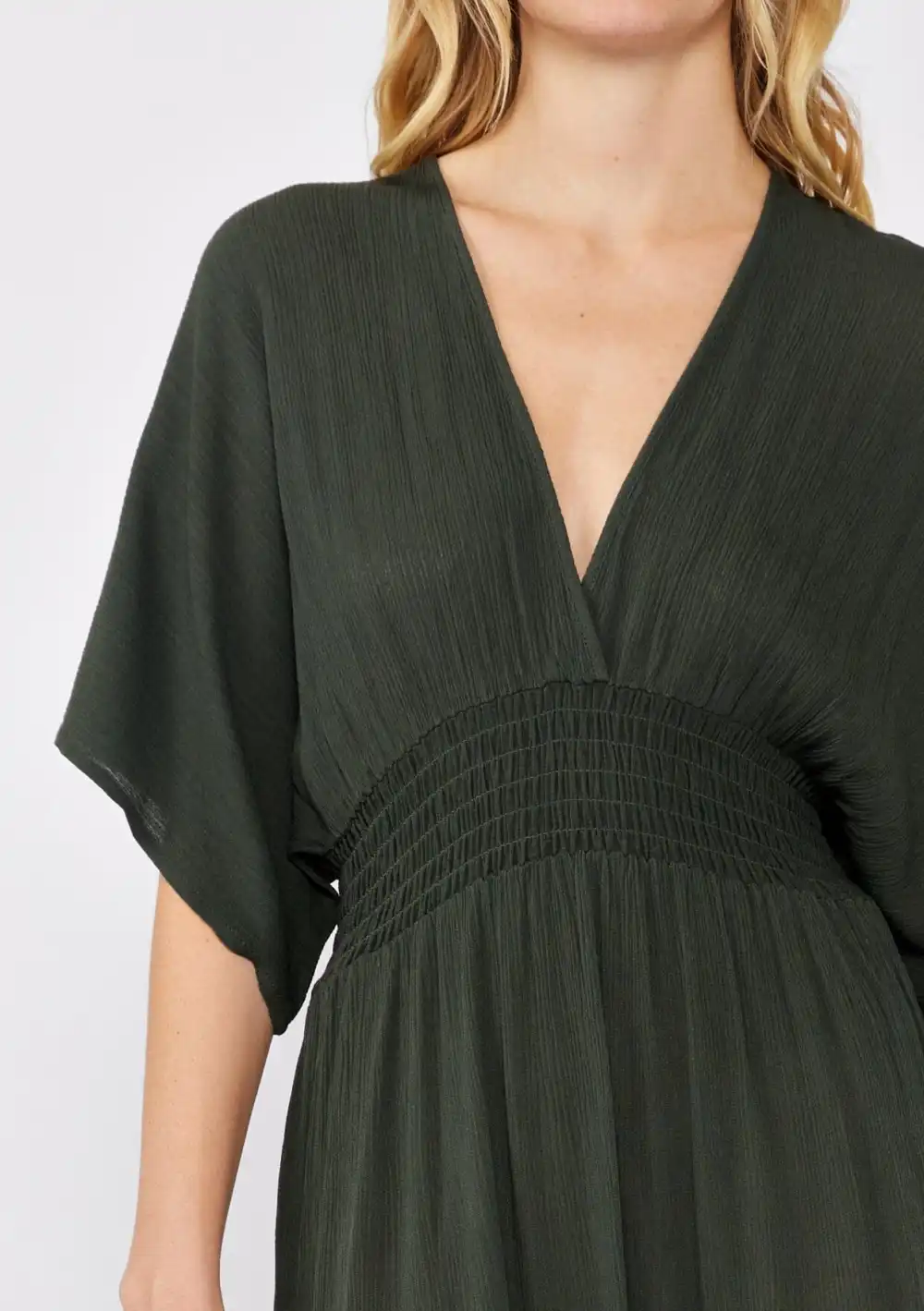 Side Slit V-Neck Half Sleeve Dress