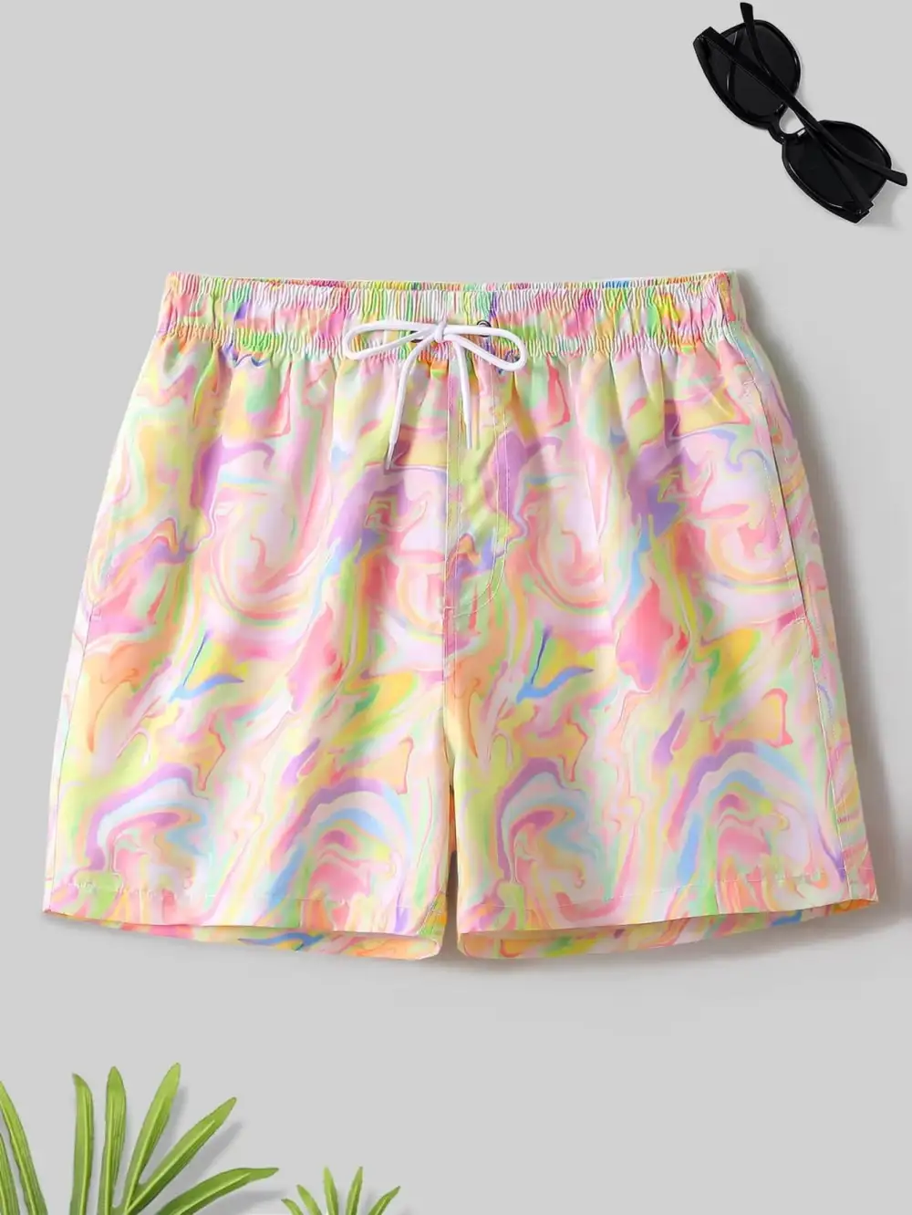 Men's Drawstring Allover Print Pocket Swim Trunks