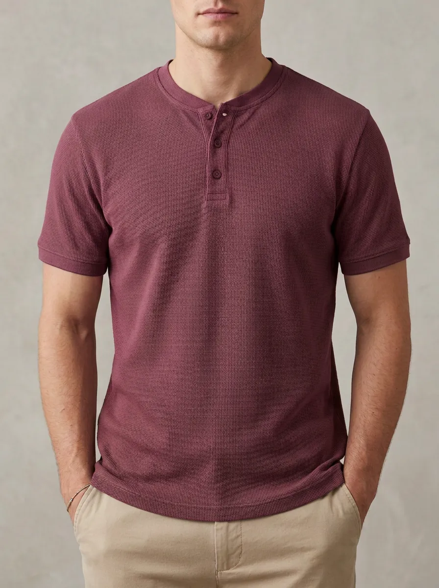Men's Modern Waffle Knit Henley Shirt