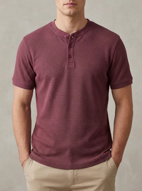 Men's Modern Waffle Knit Henley Shirt