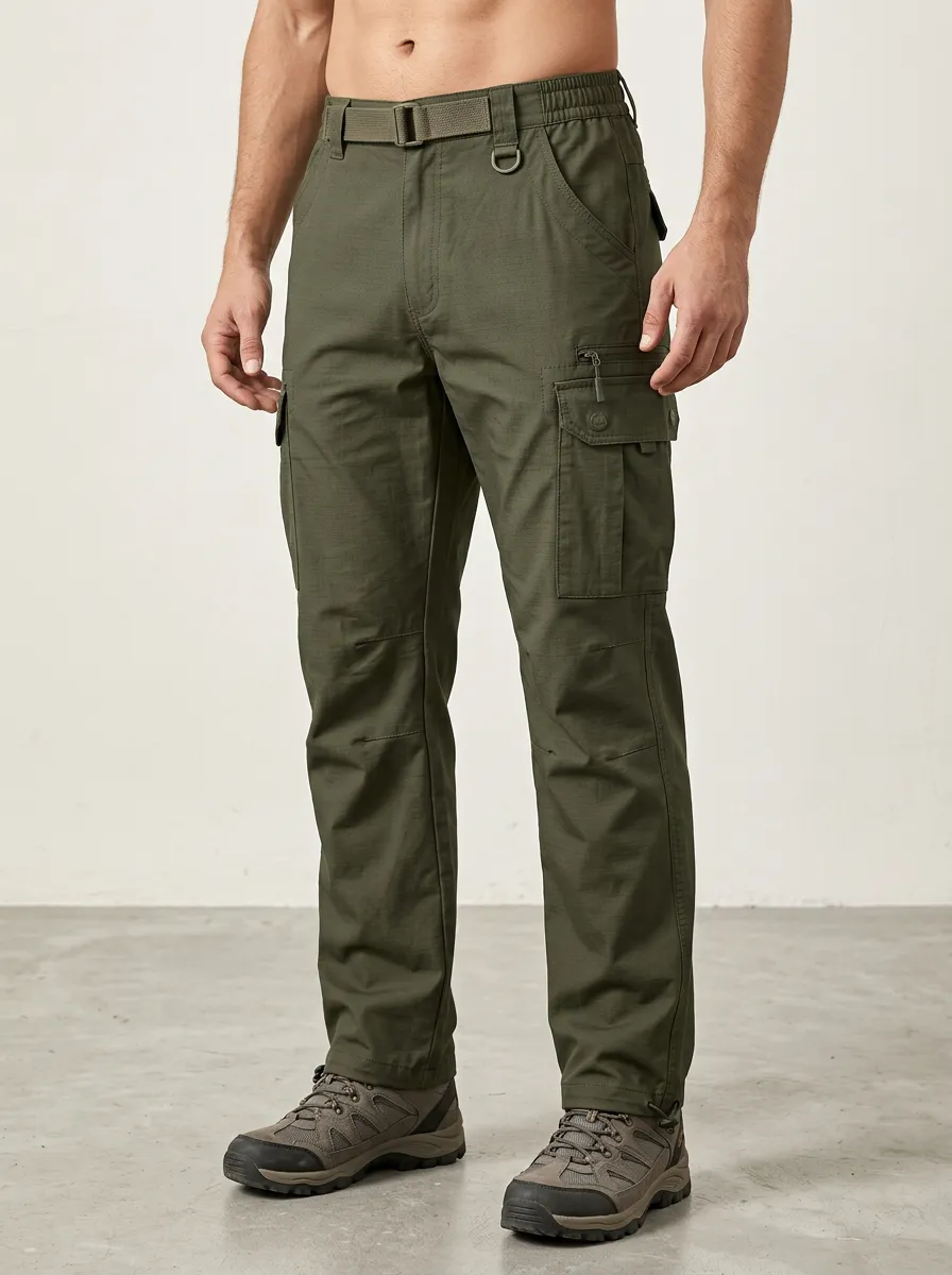 Men's Integrated-Belt Outdoor Cargo Pants