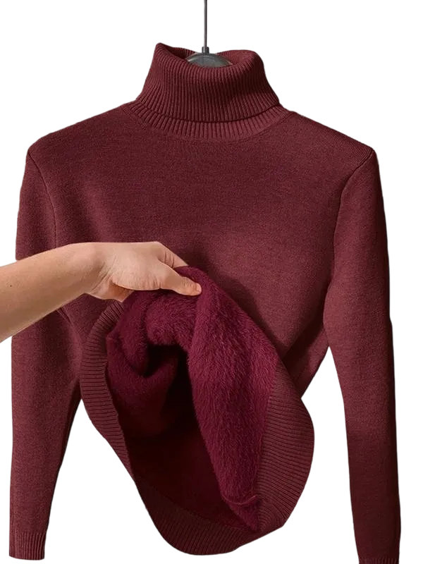 Women's solid color warm lining drop shoulder turtleneck sweater