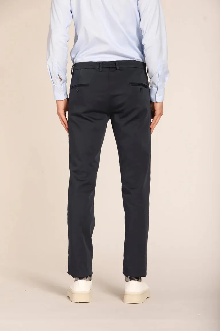 Men's Navy Blue Cotton Casual Twill Slim Fit Trousers