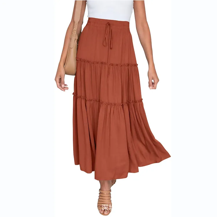 Women's High Waist Midi Skirt Bohemian Pleated Elegant Pants