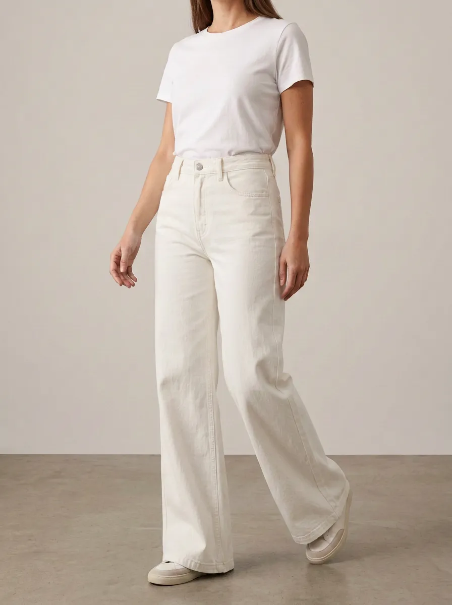Contemporary-Look Wide-Leg Printed Washed Denim Jeans