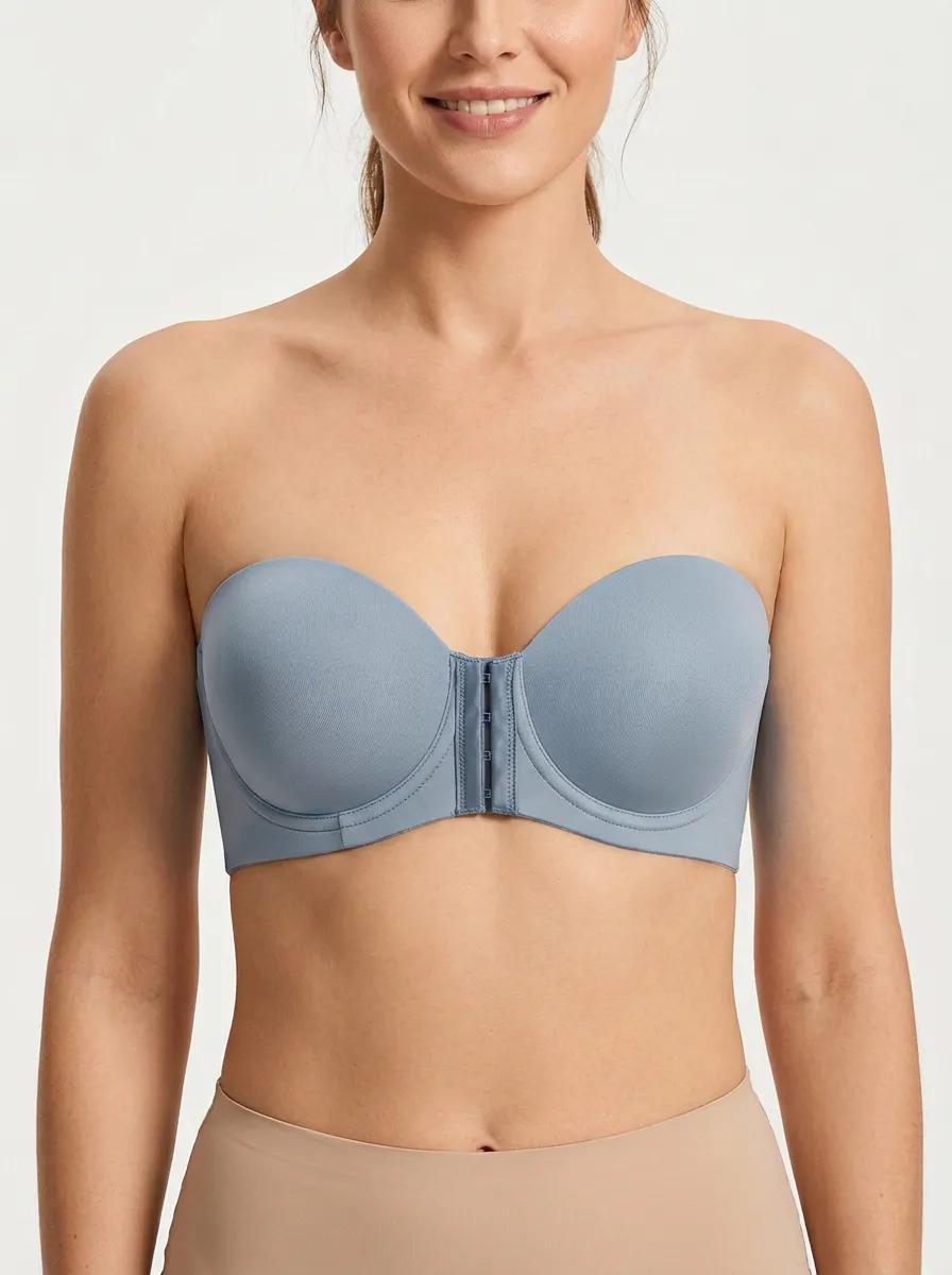 Women's Tonal-Stitch Contoured-Cup Front-Closure Strapless Bra