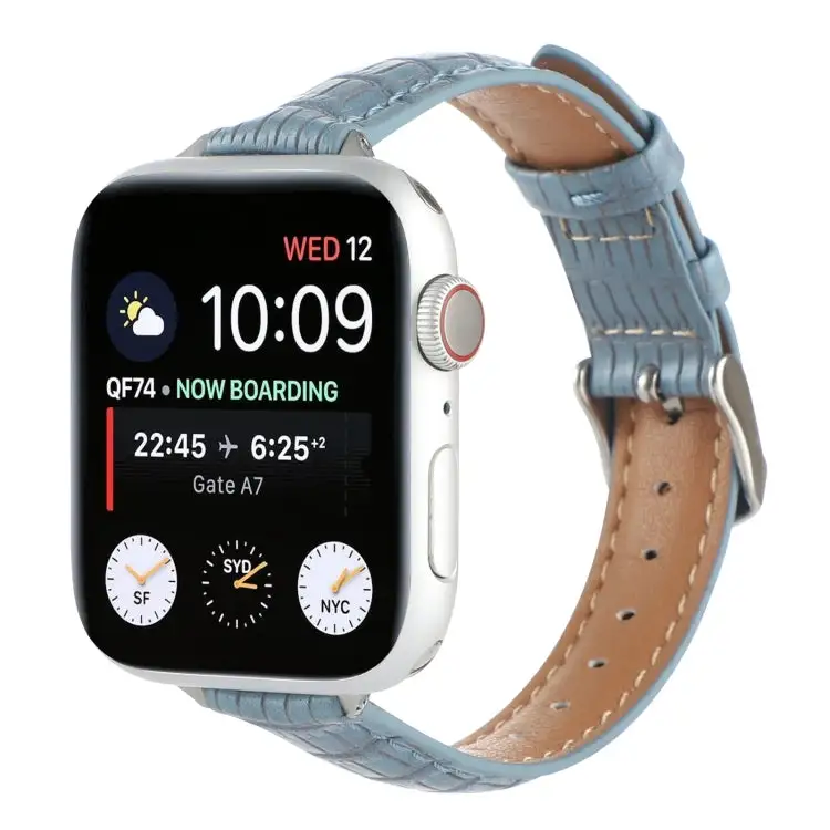 Slim Crocodile Leather Watch Band for Watch 42 mm - Light Blue