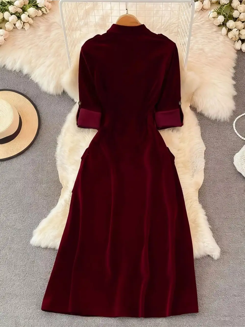 Velvet Button Front Midi Dress