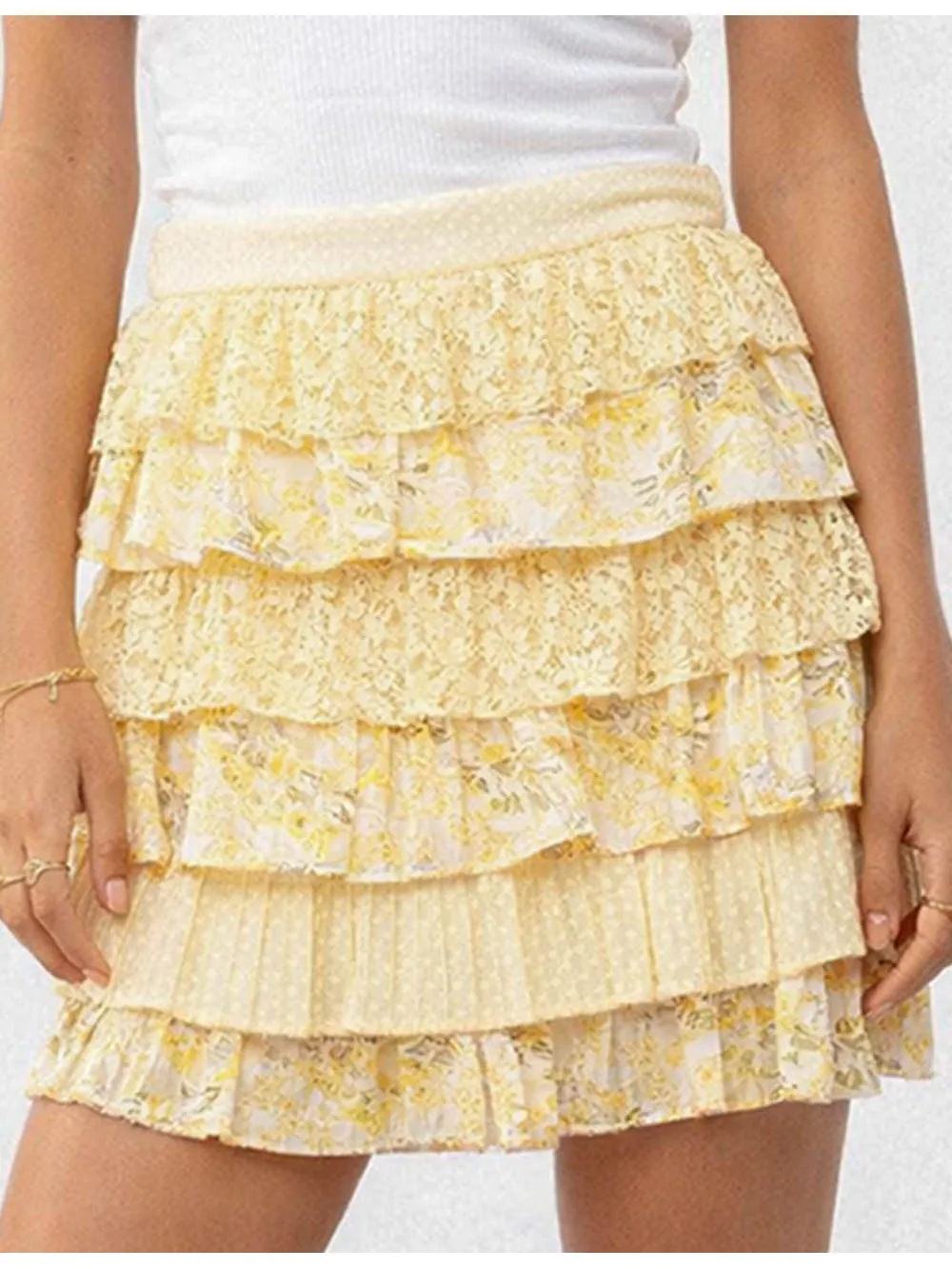 Boho Lace Panel Tiered Ruffle Mini Skirt
