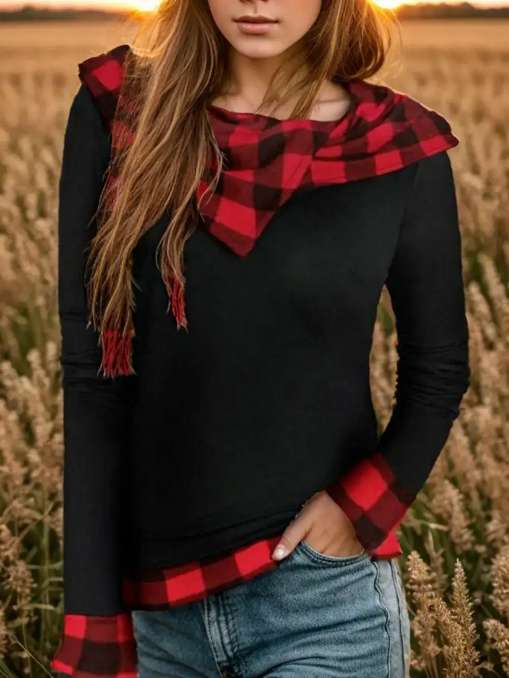 Tailored V-Neck Ruffle Trim Blouse