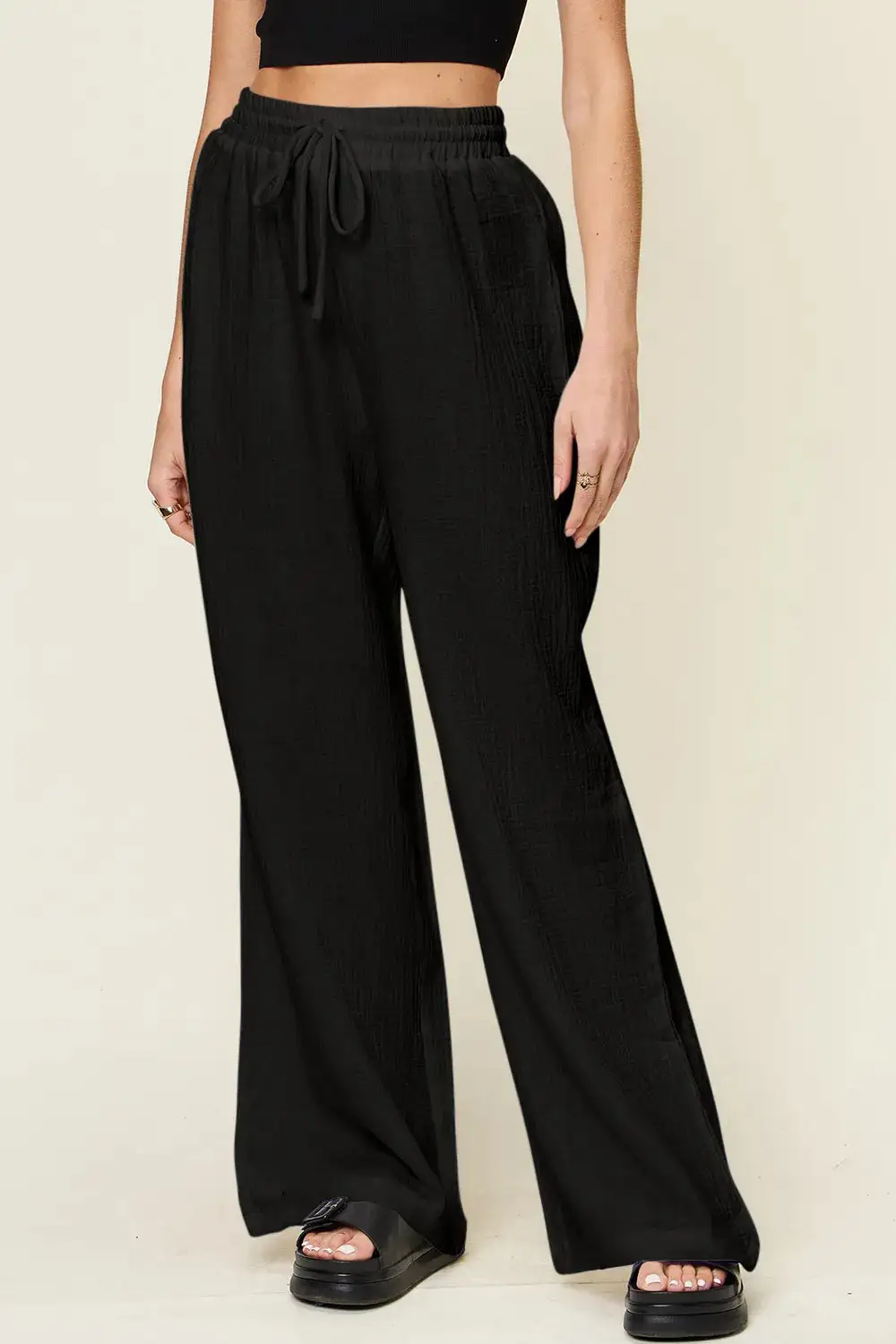 Tailored Wide Leg Drawstring Pants