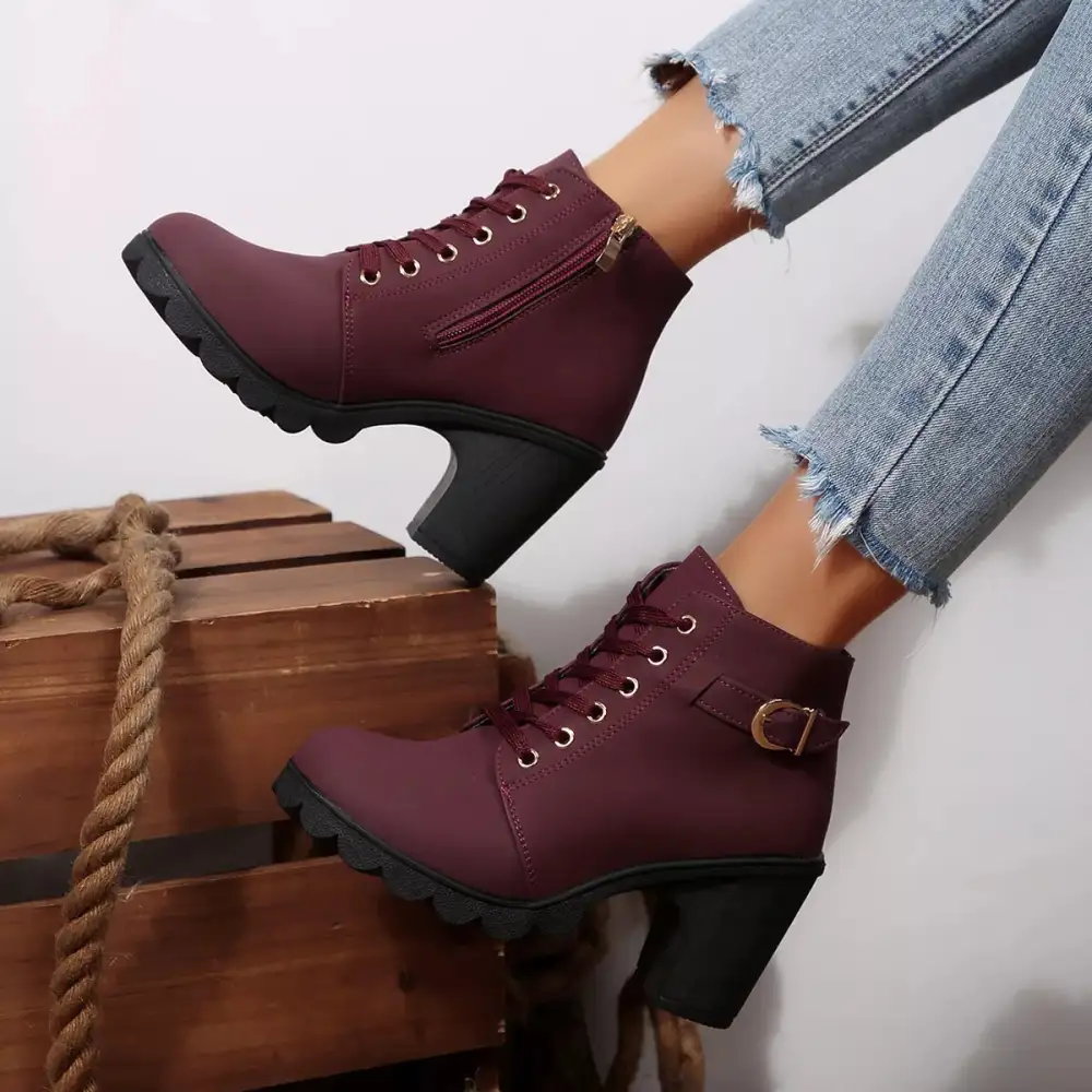 Essential Lace Up Block Heels Boots