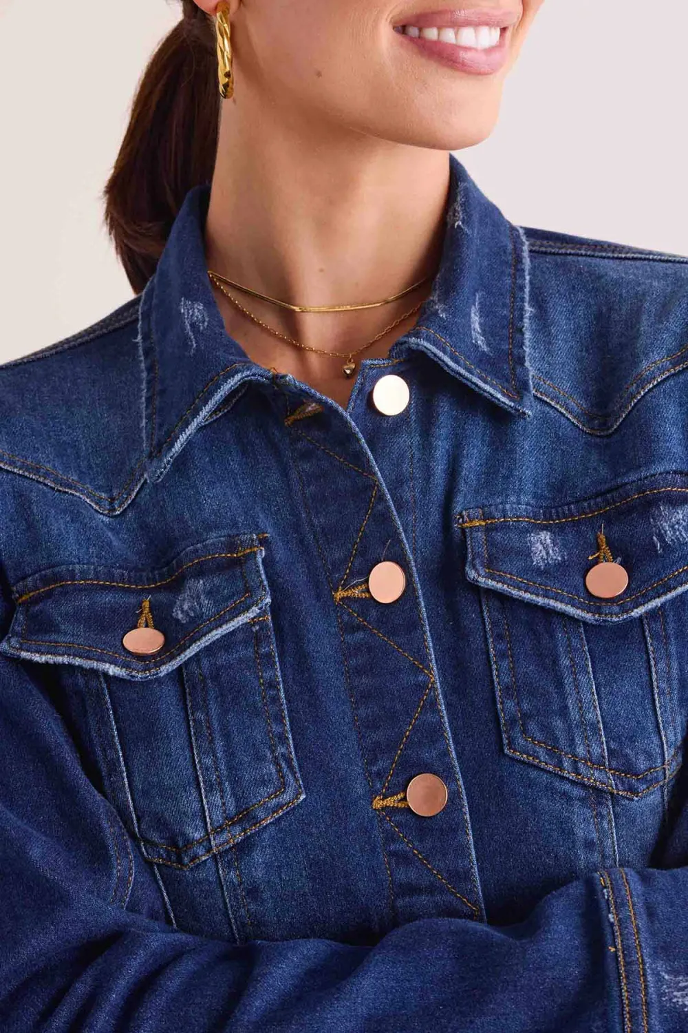 Dark Blue Denim Classic Button-Front Jacket