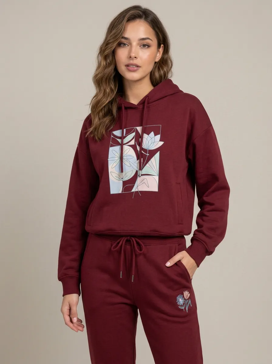 Women's Cream Solid Hoodie & Pants Set