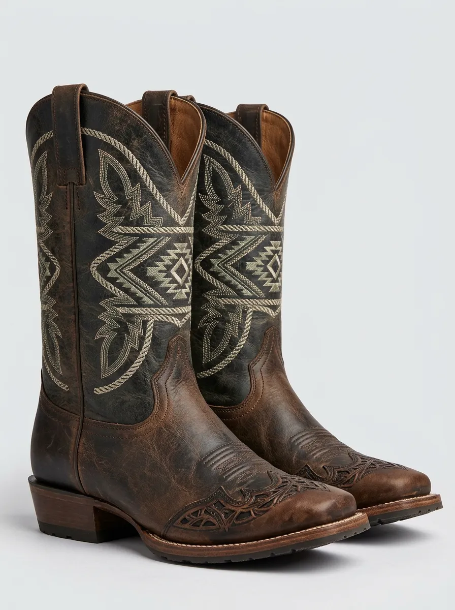 Men's Western Cowboy Southwest Geometric Pattern Printed Western Boots
