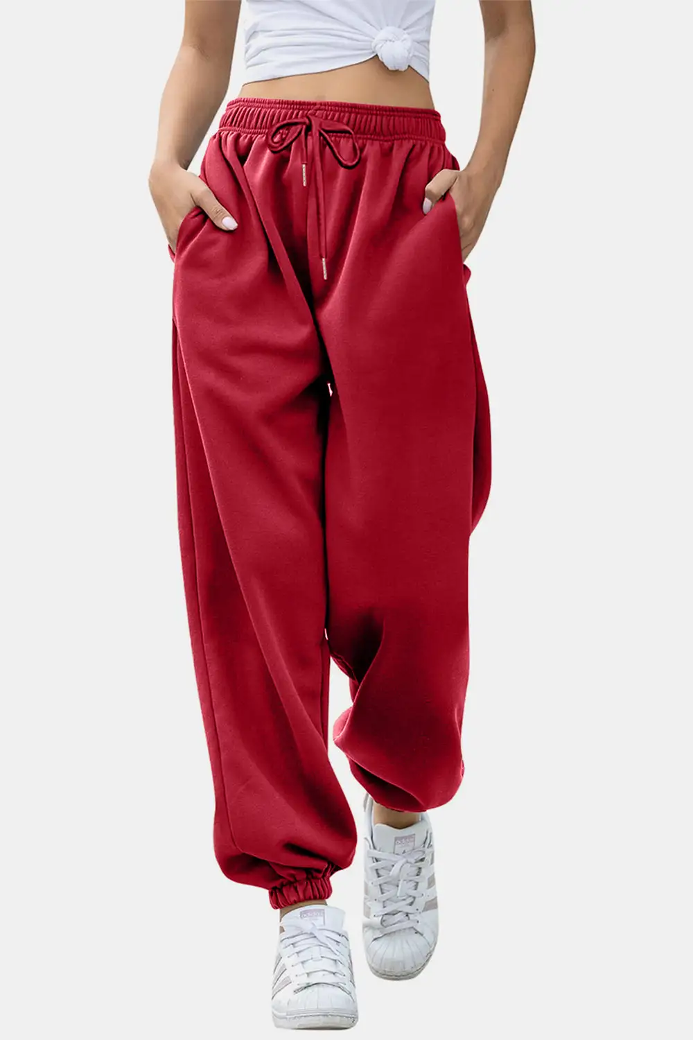 Tailored Elastic-Waist Pocketed Jogger Pants