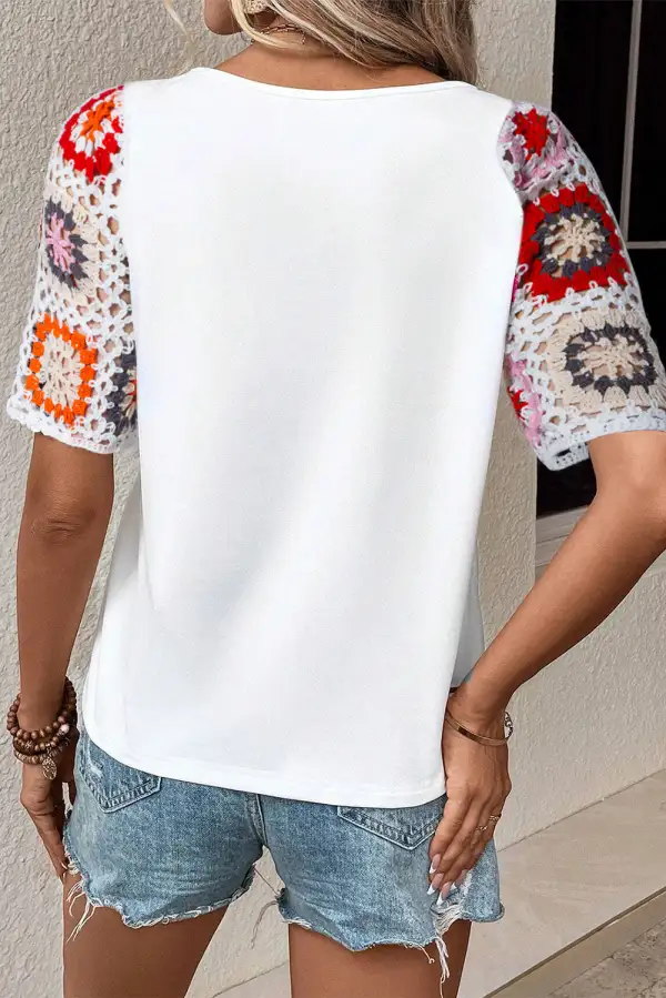White Floral Crochet Short Sleeve