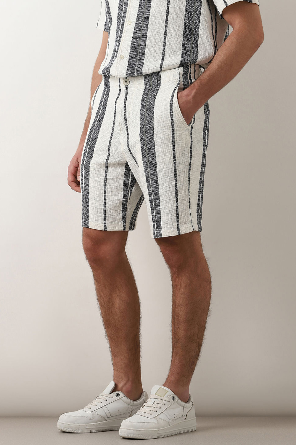 Beige Striped Co-ord Set Shorts