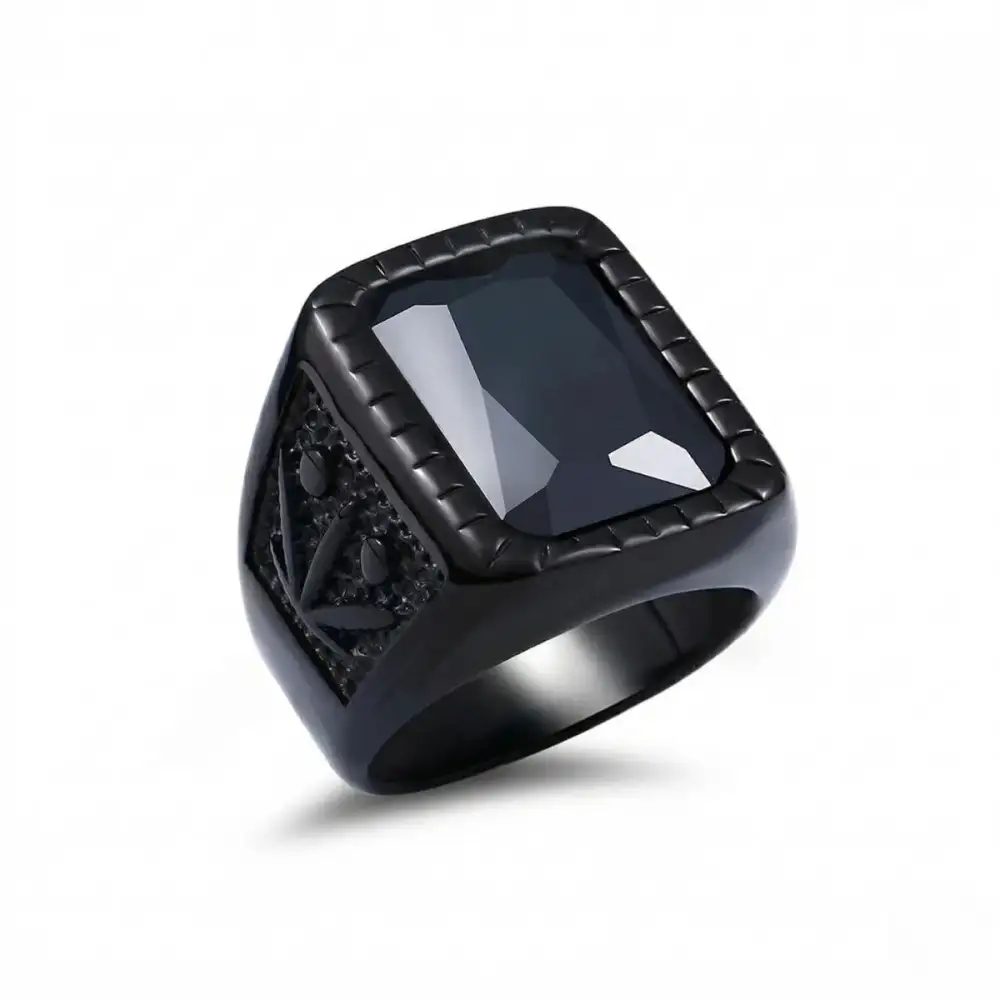 Men's Engraved Gemstone Signet Ring